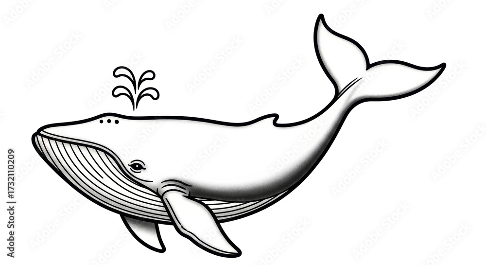 Fototapeta premium Isolated Humpback Whale Swimming Upward with Water Spout, Artistic Marine Mammal Image