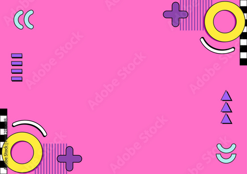 Retro 80s Memphis Background  Bright Pink and Colorful Pattern