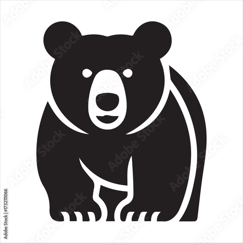 Black silhouette of a bear standing front view with white background animal