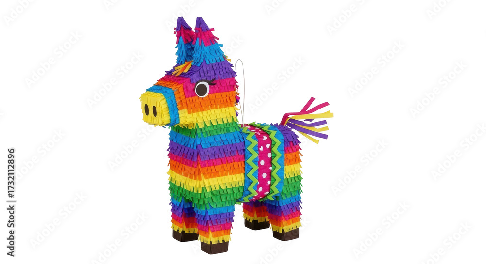 Fototapeten Esel Esel - Isolated rainbow-colored donkey piñata, festive celebration element, Mexican-style party toy, colorful #1732112896