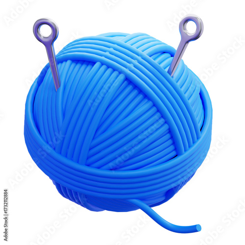 3D Illustration of Yarn Ball with Needles