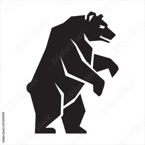 Stylized black silhouette of a bear standing on hind legs on white background animal