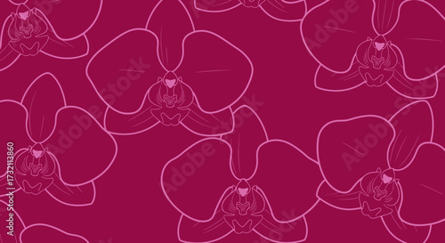 Orchid floral pattern in varying shades of berry color