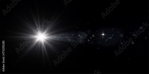 Bright, abstract blue background with stars, light rays, and a cosmic flare for a dynamic space design