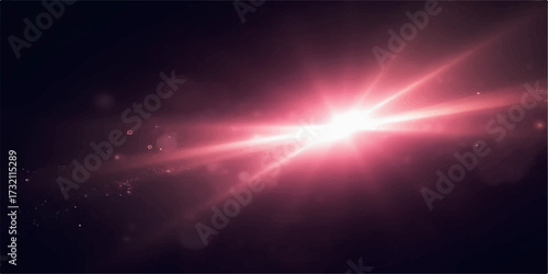 Bright blue abstract background with shining laser rays exploding like a star flare in the night sky