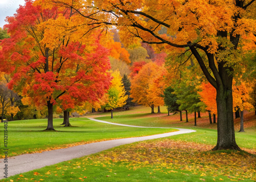 Naklejka premium autumn trees in the park landscape
