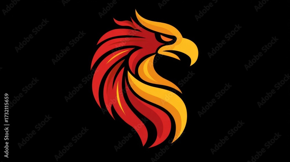 Obraz premium Vibrant phoenix head icon flame colored crest against dark background