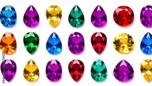 Collection of Vividly Colored Gemstones in Various Shapes Agains