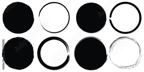 vector set of Blue grunge circle brush vector illustration. Abstract blue paint brushstroke circles pack. Set of blue brush circle. Set of circle, blue paint, ink, dirty brush strokes. rough brush 