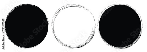 Paint brush blob, circle shape, round chalk bubble, charcoal button, ink stain, grunge edge border hand drawn, black round spot. Abstract vector Circle Frame with Light Stroke Effect for Futuristic UI