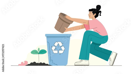 woman with recycling bin
