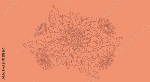 Detailed floral outline on solid salmon background