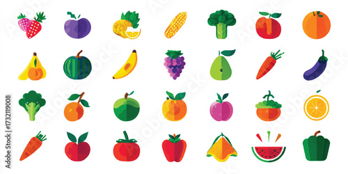 Variety of Colorful and Fresh Fruits and Vegetables Illustration for Healthy Eating Concepts