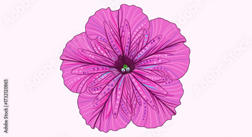 Vivid pink flower illustration with striped petals and dotted accents