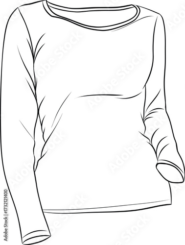 Long Sleeve T-Shirt Line Drawing for Fashion and Apparel Templates