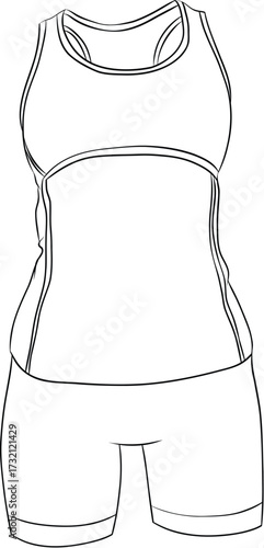 Athletic Tank Top and Shorts Line Drawing for Fashion Templates