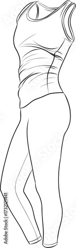 Women's Athletic Outfit Line Drawing with Tank Top and Leggings