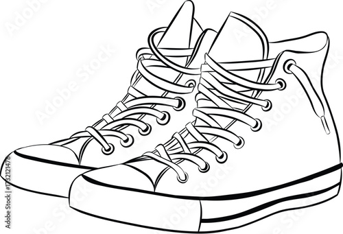 High Top Sneakers Line Drawing with Detailed Laces