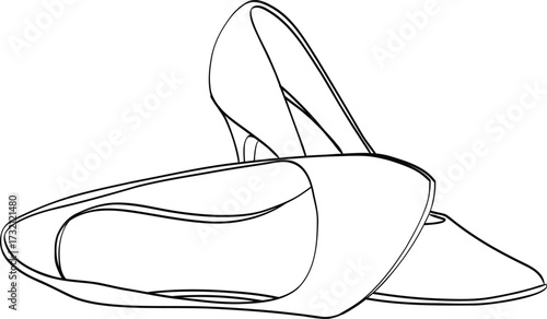High Heel Shoes Line Drawing for Fashion and Style Templates