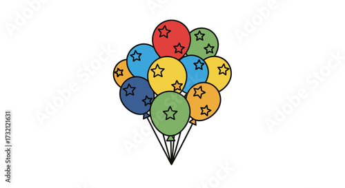 Festive arrangement of colorful balloons with stars, evoking celebration and joyfulness