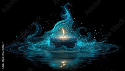 Teal candle flame abstract