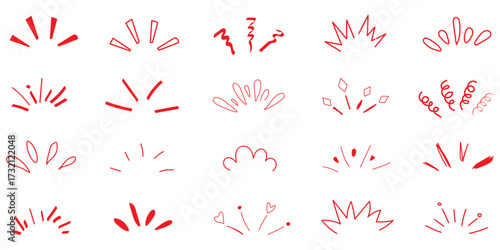 Doodle shine sunburst sparkle ray elements. Hand drawn pop surprise line frame for title headline illustration. Doodle vector illustration.