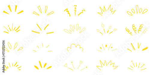 Doodle shine sunburst sparkle ray elements. Hand drawn pop surprise line frame for title headline illustration. Doodle vector illustration.