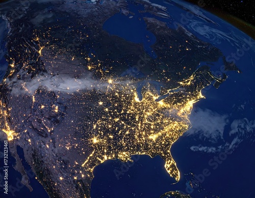 Earth at night, North America lit up