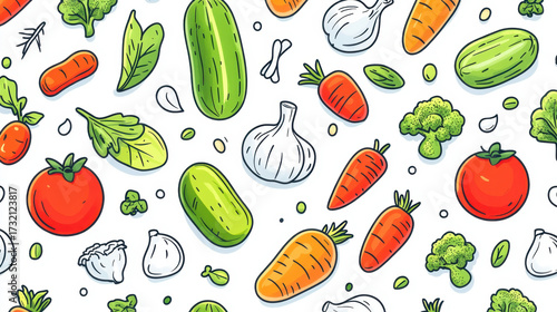 Colorful Hand-Drawn Vegetables Background for Fresh Food Themes