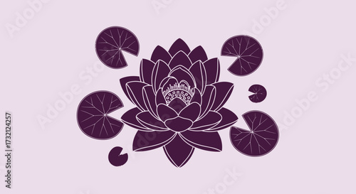 Purple waterlily & leaves, graphic