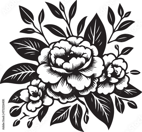 Vector art of elegant floral arrangement with detailed leaves