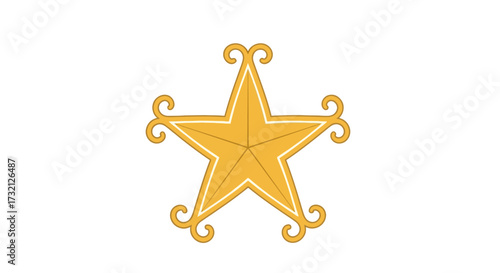 Intricate golden star emblem with curling flourishes on a clean white backdrop minimal design
