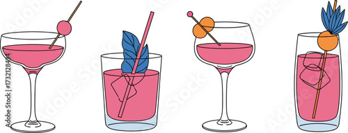 Enjoy vibrant pink drinks, four beautifully garnished cocktails for summer parties and celebrations, cheers