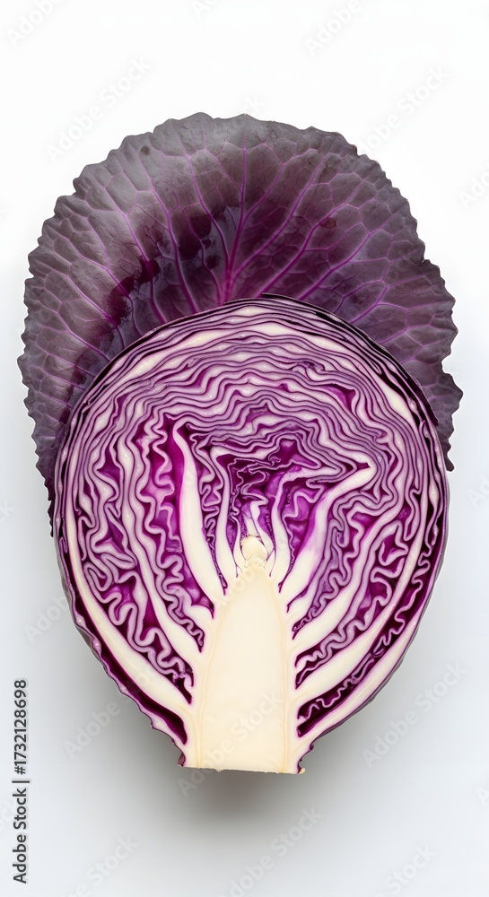 Obraz premium Red cabbage cut in half showing texture