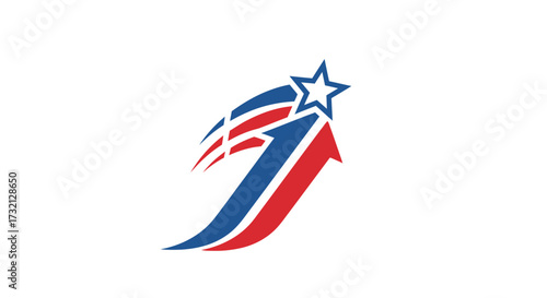 Dynamic red and blue arrow soars upward toward a brilliant star logo design