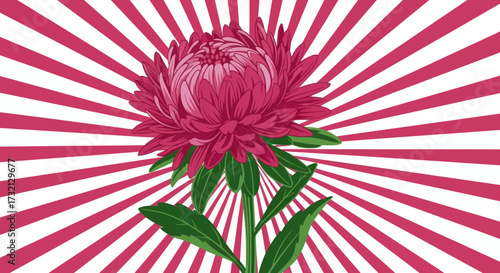 A pink flower with leaves on a radiant pink and white background