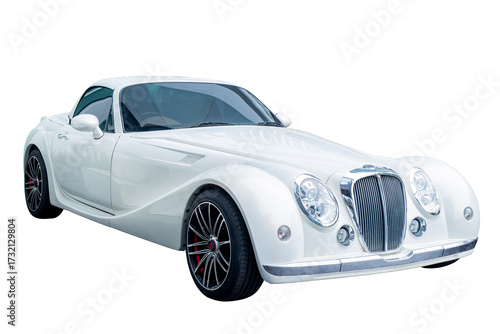 Beautiful Sport Car. Side view of modern white sedan car, isolated on transparent background, Luxury business car cut out background for graphic design element, PNG File