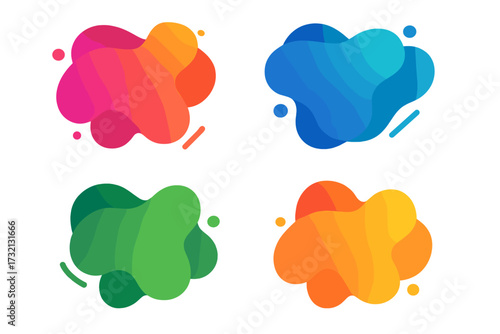 Set of abstract liquid shapes, modern fluid amoeba gradient elements. Dynamic colorful graphic forms for banner, poster, and logo design. Vector background illustration.