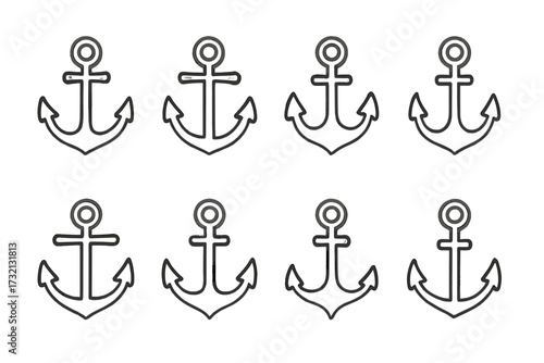 Anchor line icon collection. Nautical ship and boat equipment for stability. Marine and sea symbol set. Vector outline signs for graphic and web design, apps, UI, and UX.