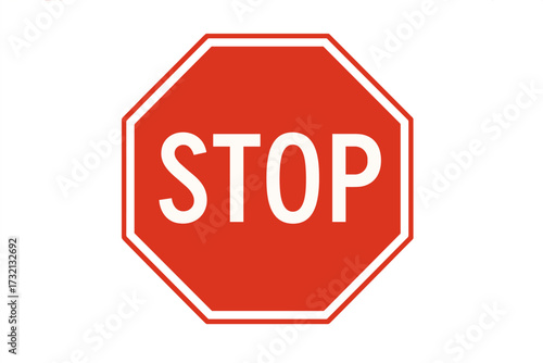 Red stop sign vector illustration. Traffic control road symbol for safety and warning. Octagon shape icon isolated on white background. Prohibition and danger alert concept.