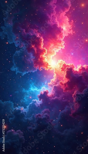 Swirling nebulae in vibrant hues, depicting the vastness and mystery of the cosmos; a cosmic abstract art piece , black hole, hues