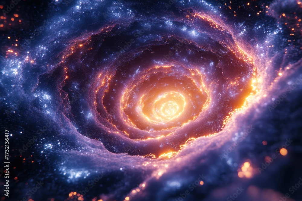 Fototapeta premium Bright orange center of a spiral galaxy.