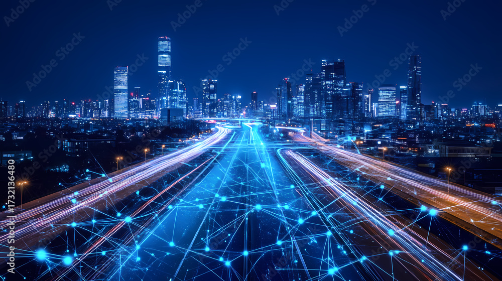 Fototapeta premium Modern City Network Connectivity at Night