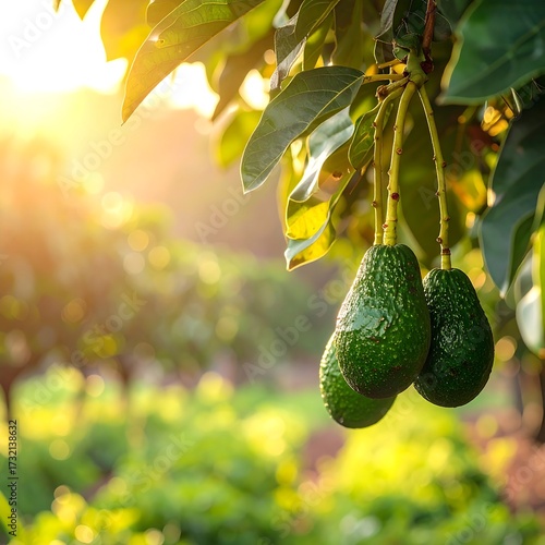 Wallpaper Mural Sunlight highlights avocados on a tree Torontodigital.ca