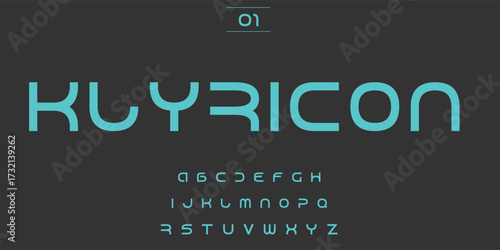 Modern futuristic font design with uppercase letters and numbers
