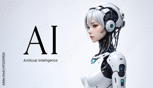 女性の横顔のAIイメージイラスト、かわいい白いコスチュームのアニメ風背景素材