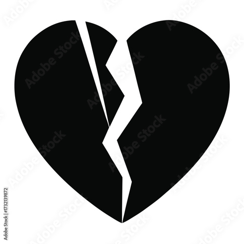Black Silhouette of a Broken Heart with a White Crack love relationship
