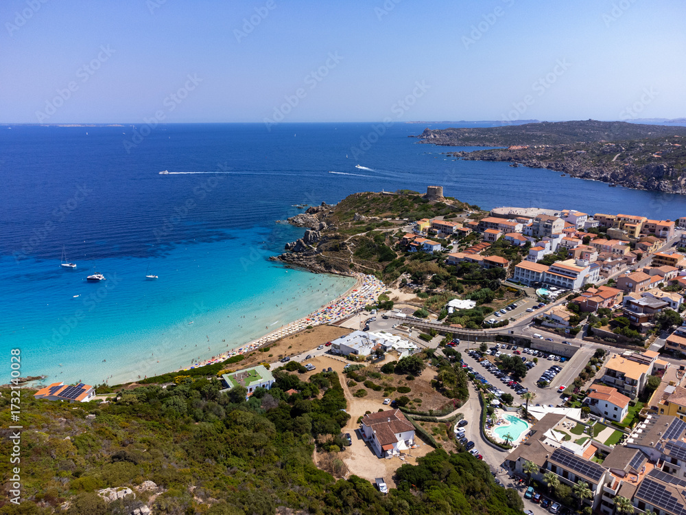 Obraz premium Aerial view of Santa Teresa di Gallura and Rena Bianca beach
