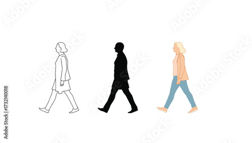 Contemporary drawing of three grandparent figures illustrated in clean simple modern vector style