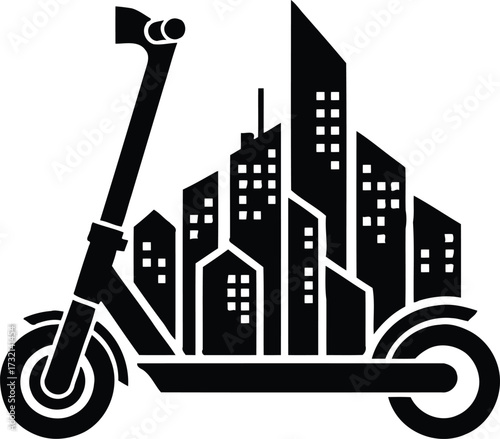 Electric Scooter in Urban Cityscape Silhouette